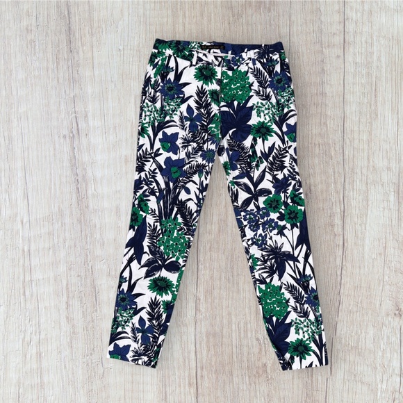 ZARA BASIC Floral Print lightweight Cotton twill Pants/Trousers Size 4 - Picture 2 of 6
